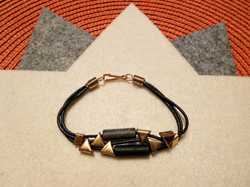 03166 Armband - gold-schwarz - Leder